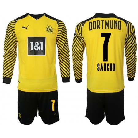 Borussia Dortmund Sancho 7 Børn Hjemme Fodboldsæt 2021-22 L/S (+ Korte bukser)